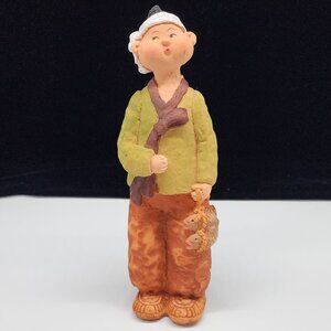 Koreart Resin Hand Painted Figure Fisherman With Fish 10" VTg